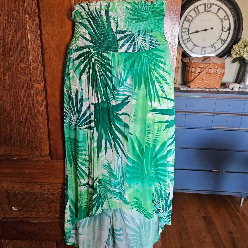 Beach Time‎ Tropical Green Leaf Print Women's Medium Skirt